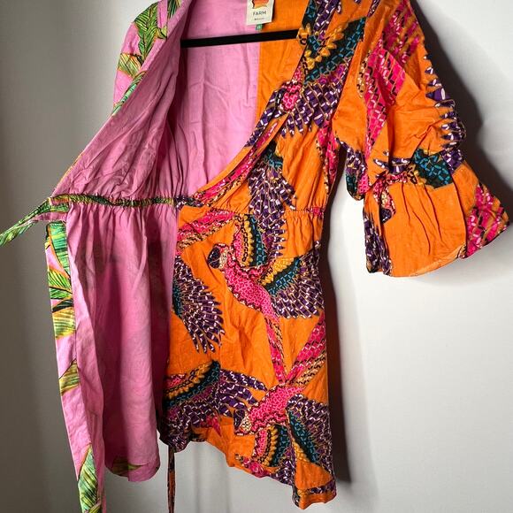 Farm Rio Mixed Print Tropical Wrap Mini Dress XS - Picture 6 of 12